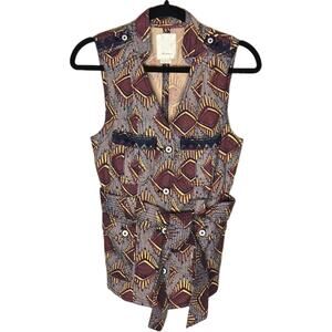Elevenses Anthropologie Women's Cotton/Linen Geo Safari Boho Belted Vest Size XS